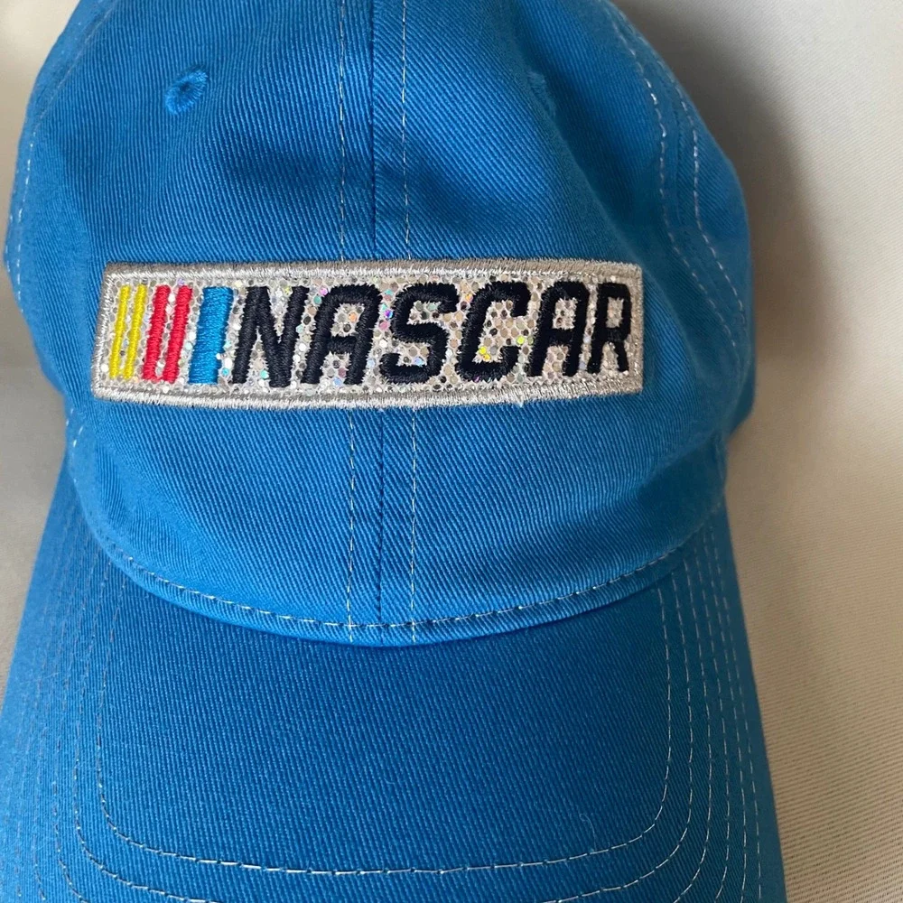 NASCAR Blue Glitter Logo Dad Hat Adjustable Cotton Racing Cap OSFM